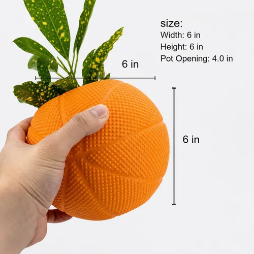 Vista 3 de Maceta de baloncesto con estampado 3D naranja, maceta para plantas de interior, de plástico, maceta única para interiores con orificio de drenaje