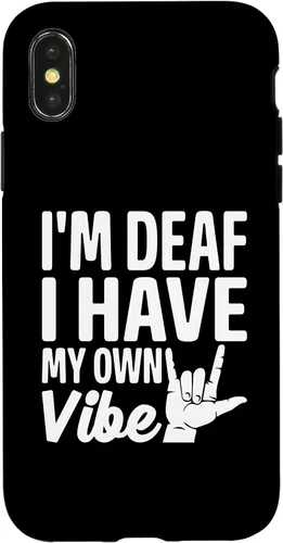 Vista 5 de Funda para iPhone 17 con texto en inglés «Sordo» con texto en inglés «Sordo» con texto «I'm Deaf. I Have My Own Vibe»