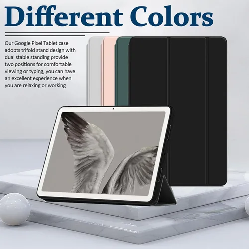 Vista 6 de Miimall Compatible con Google Pixel Tablet Case 2023, cubierta trasera ultrafina y delgada con triple soporte, de piel suave, TPU suave, a prueba