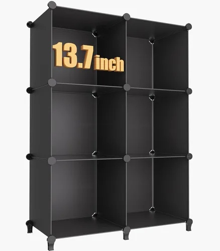 Vista 12 de HOMIDEC - Organizador de almacenamiento de 6 cubos, biblioteca con estantería y martillo de metal, organizador de cubos para niños, armario, Negro