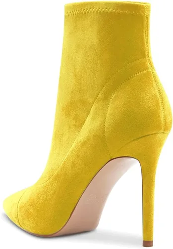 Vista 3 de Aachcol Botas al tobillo para mujer, tacón alto, punta puntiaguda, botas elásticas clásicas de 4 pulgadas