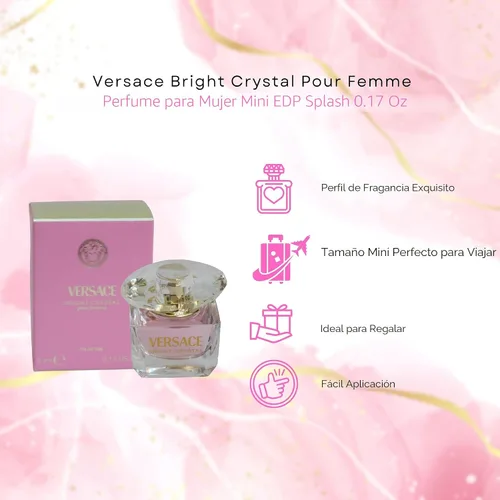 Vista 4 de Versace Bright Crystal Pour Femme Perfume para mujer, Mini EDP Splash 0.17 onzas