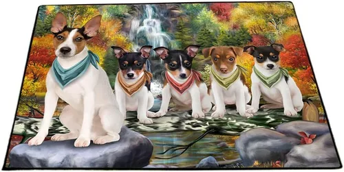Vista 17 de Doggie of the Day Tapete Rat Terrier para perros, 4 de julio, Día de la Independencia, el mejor felpudo para perro, decoración protectora, arte