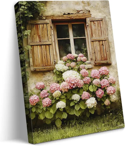 Vista 15 de gaosoul Arte de Pared de Lienzo de Granja Pintura de Campo Francés con Ramo de Lavanda Mariposas Fondo de Madera Envejecida Póster Floral Enmarcado