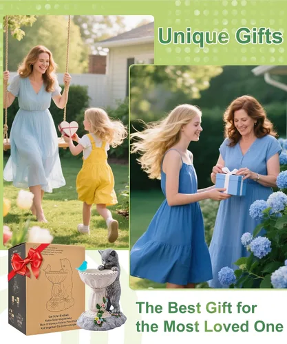 Vista 2 de Estatuas de gato para baño de pájaros: esculturas al aire libre para jardín, césped, patio, balcón, porche, regalos únicos para madres y abuelas