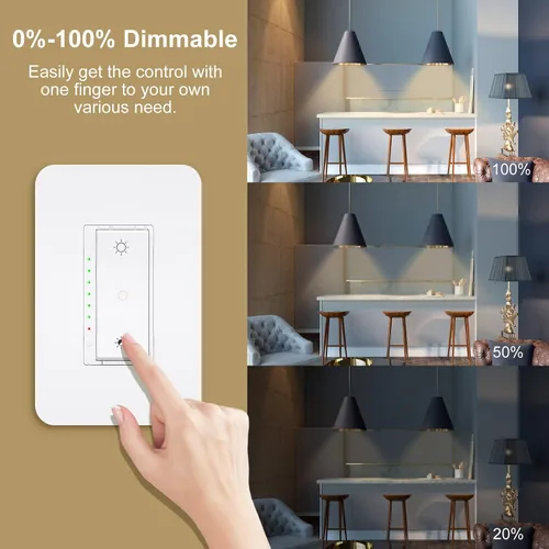Vista 3 de Milfra Interruptor de atenuación inteligente, compatible con Alexa y Google Assistant, interruptor WiFi para luces LED, necesita cable neutro, Wi-Fi