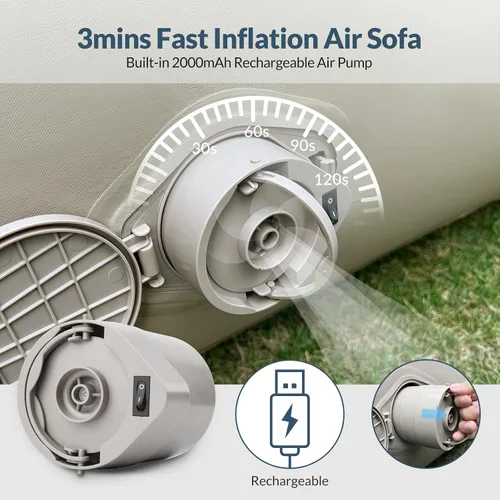 Vista 12 de Bestrip Sofá inflable con bomba incorporada – Sofá tumbona de aire de tamaño extra mejorado, cama portátil con bolsa de almacenamiento, cama