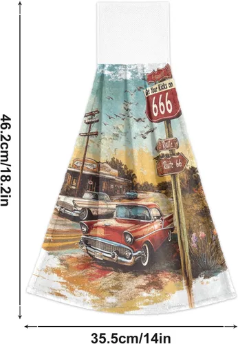 Vista 3 de Toallas de cocina colgantes para baño, lindas hamburguesas simples, gasolinera, estilo retro, juego de 2 toallas de Navidad para cocina