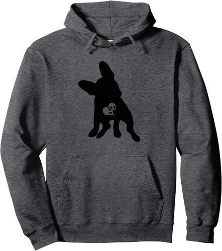 Vista 5 de Vintage perro Bulldog francés día de San Valentín sudadera con capucha, Jaspeado oscuro