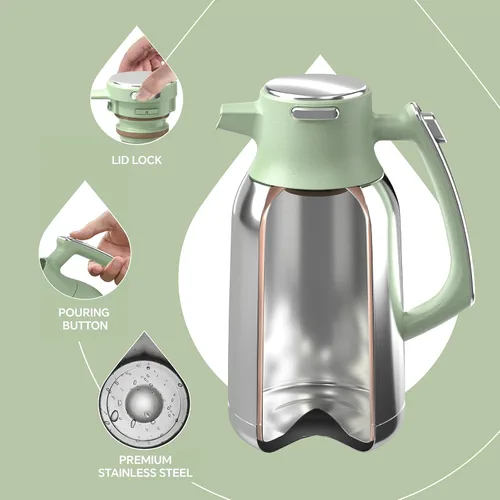 Vista 3 de IDEUS Jarra térmica para café 68oz (2,000ml), Jarra de acero inoxidable de doble pared aislada al vacío, Jarra de agua, servidor de café