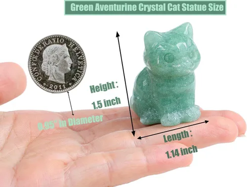 Vista 5 de DUQGUHO Figuras de gato de cristal de aventurina verde - Estatua de gato de la suerte y linda para decoración de escritorio o habitación 1 pieza