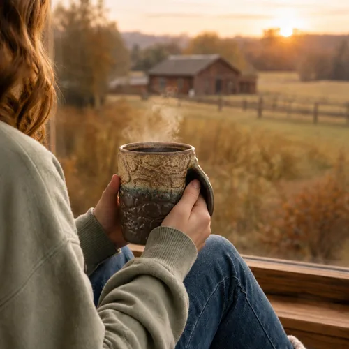 Vista 6 de Taza calentadora de manos de cerámica, tazas de café grandes de 24 Tierra Rústica Ombre