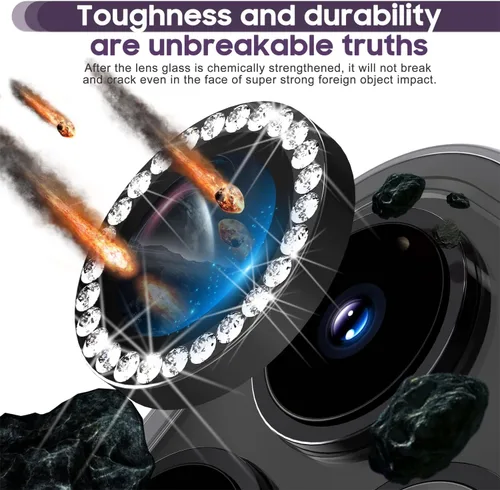 Vista 2 de Suoman Protector de lente de cámara para iPhone 14 Pro Max / 14 Pro, [Diamantes Bling] vidrio templado 9H, cubierta protectora de metal de cobertura