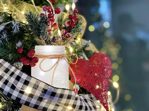 Vista 7 de CNVOILA Centro de Mesa de Navidad, Jarrones de Mason para Decoración de Navidad, Adornos de Chimenea para Mesa, Adornos de Mesa de Vacaciones al Por