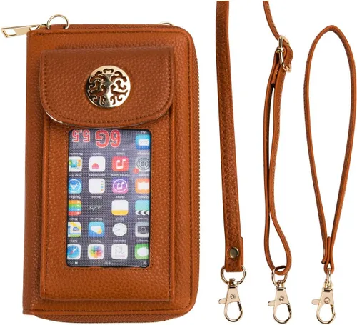 Vista 6 de Crossbody - Monedero para teléfono celular para mujer, monedero con soporte de muñeca para teléfono
