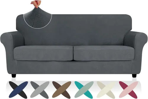 Vista 9 de ZNSAYOTX 2026 Funda de silla a rayas de 2 piezas (79 cm - 117 cm), funda de sillón elástica gruesa con banda elástica antideslizante y lazos