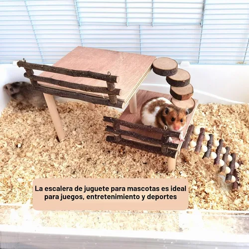 Vista 4 de Juguetes de escalada de hámster, accesorios de jaula de juguetes, plataforma de actividades de dos niveles para hámster con puente, juguetes