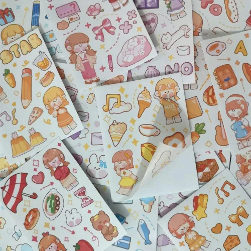 Vista 5 de Kawaii Washi - Juego de calcomanías (50 hojas), postre dulce, fruta, plantas, papelería, gelatina, pastel de gelatina, calcomanías de alimentos
