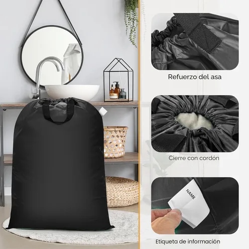 Vista 4 de Isink Bolsa de lavandería extra grande con asas, resistente, bolsa de lavandería de viaje para ropa sucia, 28 x 40 pulgadas (negro)
