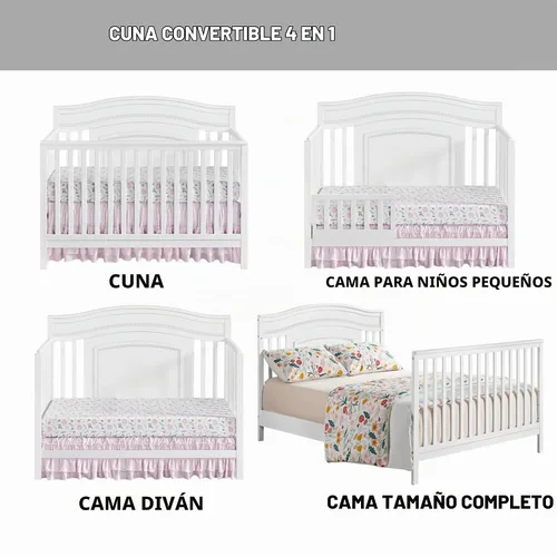 Vista 5 de Oxford Baby Briella, cuna convertible 4 en 1 para bebé en color blanco, con certificado GreenGuard Gold