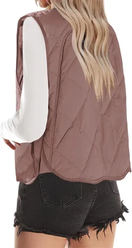 Vista 3 de SENSERISE Chaleco acolchado para mujer, con cuello alto, ligero, con botones y bolsillos