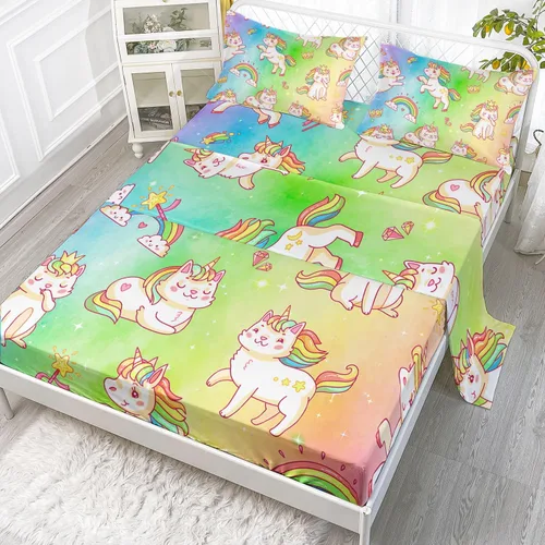 Vista 15 de Juego de sábanas de 4 piezas ajustadas y planas para niñas, estampado de mariposas y flores rosas con 1 + 2 fundas de almohada para cama individual