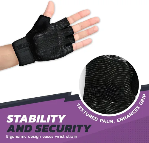 Vista 5 de Guantes de soporte de muñeca con almohadilla de gel ergonómica patentada y muñequera para entrenamientos de mujeres y hombres