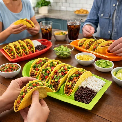 Vista 3 de Juego de 3 platos para tacos, bandejas divisoras de plástico para tacos con ranuras de pie, sin BPA, aptas para lavavajillas y microondas