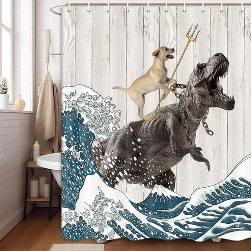 Vista 21 de Boziqr Divertidas cortinas de ducha para baño, bonita cortina de baño de elefante, luna, bosque, decoración rústica de granja, tela de poliéster