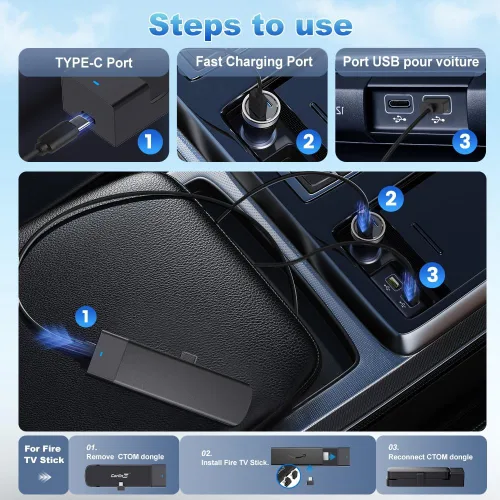 Vista 6 de Carlinkit FireDrive Link Pro Convertidor de TV para Coche, Adaptador Inalámbrico CarPlay con HDMI para Streaming de Fire TV Stick, Convierte CarPlay