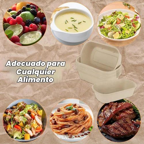 Vista 6 de Paquete de 100 recipientes de papel de 25 onzas con tapas, recipientes de preparación de comidas, recipientes de papel desechables para alimentos