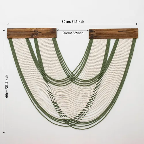 Vista 8 de Tapiz bohemio de macramé para colgar en la pared, tejido teñido anudado de fibra verde y blanca, hecho a mano, para colgar en la pared, grande