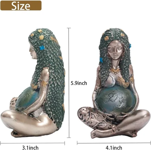 Vista 3 de SHOWFEICAT Estatua de diosa, estatua de Gaia, madre, tierra, naturaleza, luna, estatuas de resina, figura espiritual de bruja, decoración del hogar