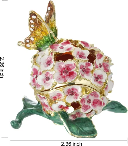 Vista 2 de Caja de joyería de flores de hortensias pintada a mano, joyero esmaltado con bisagras, organizador único de joyas de mini anillos, almacenamiento