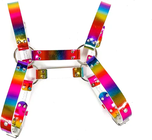 Vista 2 de Arnés de Bulldog Arco Iris Borde Rojo Hebilla Completa Ajustable