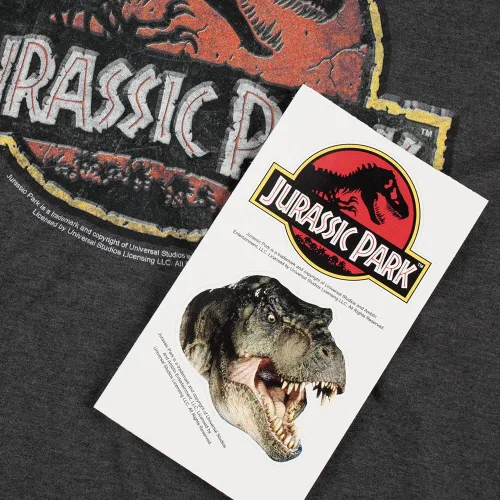Vista 4 de Jurassic Park Stone Logo Camiseta para adulto, colección Charcoal