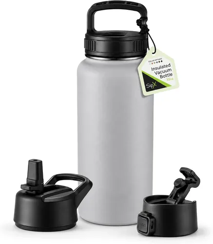 Vista 64 de SIPX™ Botella de Agua Aislada de 18 oz con 3 Tapas – Acero Inoxidable a Prueba de Fugas, Triple Aislamiento – Frío 24 Horas/Caliente 12 Horas – Negro