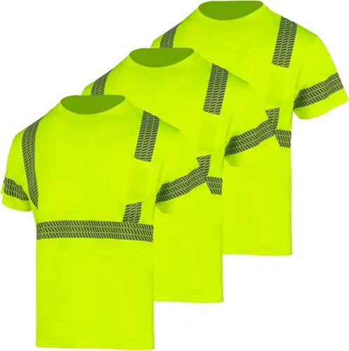 Vista 9 de VENDACE Camisas de seguridad para hombre, paquete de 3 camisetas de trabajo de manga corta reflectantes de alta visibilidad para hombre, color negro