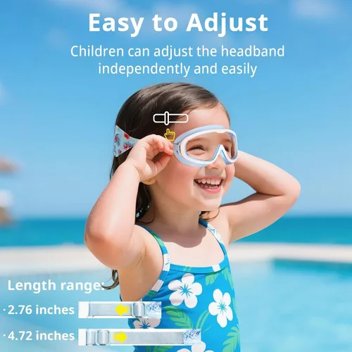 Vista 13 de Pixel Panda 2 Pack Kids Swim Goggles with Fabric Strap for 6-14, Anti-Fog Anti-UV No Hair Pulling Wide View Swimming Goggles