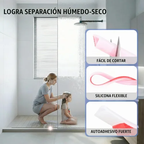 Vista 2 de Protector de agua para umbral de ducha, (39 pulgadas), barrera de silicona plegable para duchas a ras de suelo, tapón de agua autoadhesivo para piso