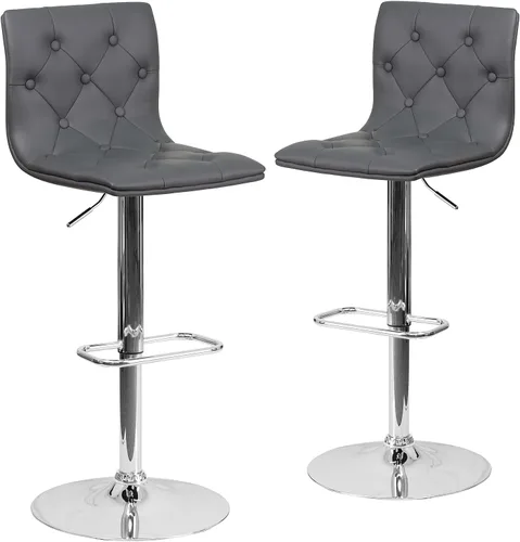 Vista 13 de Flash Furniture Taburete de bar contemporáneo de vinilo gris capitoné con botones y altura ajustable con base cromada