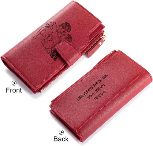 Vista 27 de Loveje - Billeteras personalizadas para mujer, de piel sintética, con grabadas fotográficas, triple pliegue, tarjeta de crédito, cartera larga