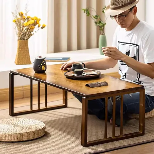 Vista 2 de HM&DX Mesa de centro plegable japonesa, mesa de té de granja, mesas bajas para sentarse en el suelo, mesas Kotatsu para comedor