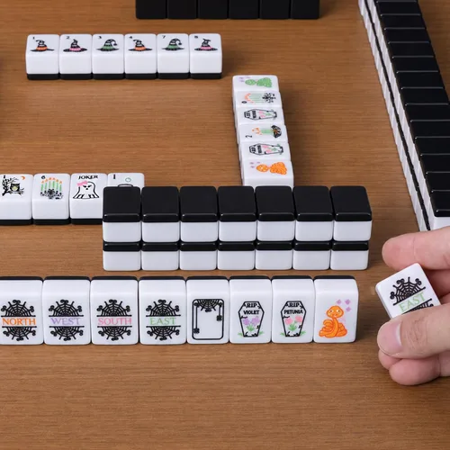 Vista 7 de Hoteam Juego de 160 piezas de mahjong americano de Halloween con bolsa