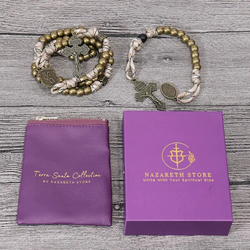 Vista 8 de Nazareth Store - Juego de Rosarios de Paracord con Cuentas de Aleación, Collar de Rosario Rugoso y Rosario de Una Década Fuerte y Pesado con Cordón