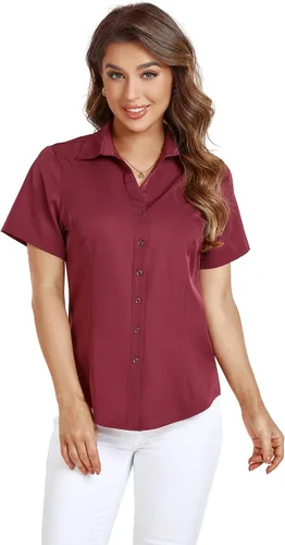 Vista 4 de Camisas de manga corta con botones para mujer, ajuste holgado, casual, formal, elástica, para verano