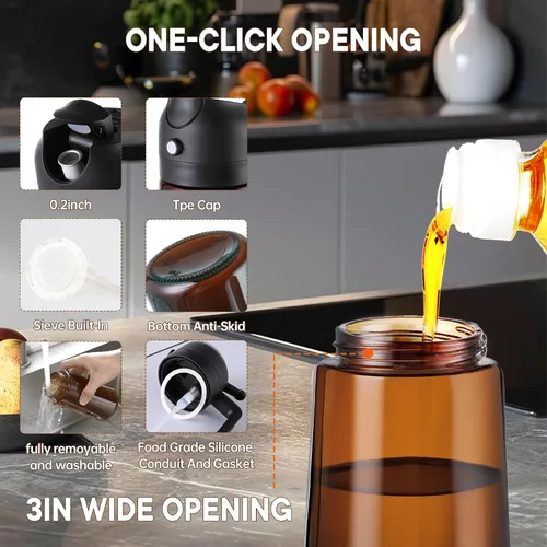 Vista 4 de LAKUMIQI Pulverizador de aceite de oliva 2 en 1 para freidora de aire, dispensador de aceite de vidrio de 16 onzas y rociador de aceite de cocina