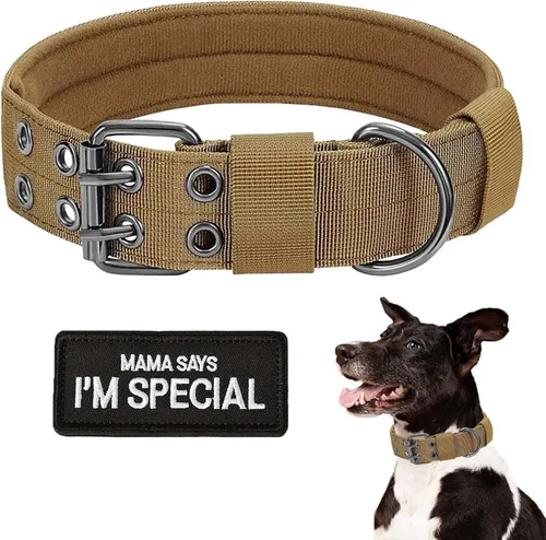 Vista 10 de Collar táctico para perro, collar militar ajustable de nailon para entrenamiento, hebilla de metal resistente, collares tácticos para mediano y Negro
