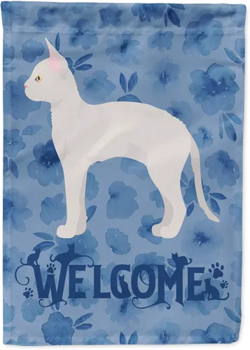 Vista 180 de Caroline's Treasures CK4813CHF - Bandera de bienvenida con gato abisinio azul, manga grande, para porche, para colgar en la pared, poliéster