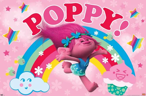 Vista 8 de Trends International Trolls - Póster de pared de amapola, 22.4 pulgadas de largo x 14.7 pulgadas, versión enmarcada en madera de granero Versión